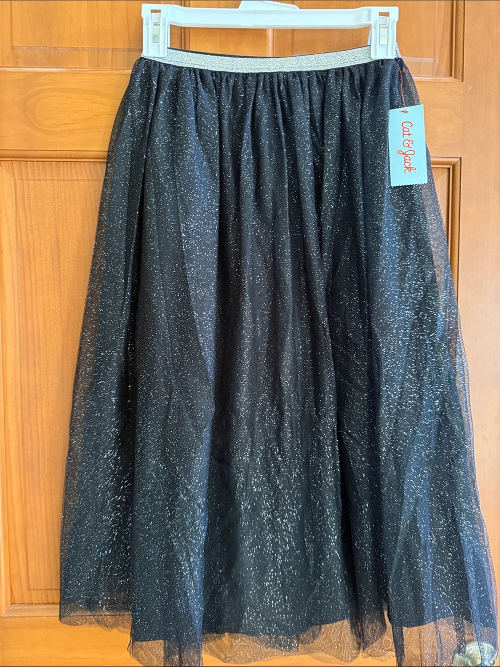 Cat & Jack Black Sparkle Tulle Midi Skirt with Silver Waistband